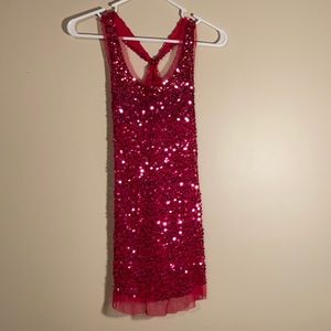XS Shining Sequins Tank Top Fushia Extra Long